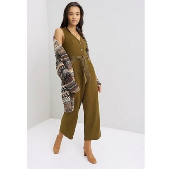 Anthropologie Rhian Belted Button Jumpsuit | Size 10 | Olive Green - Picture 14 of 14